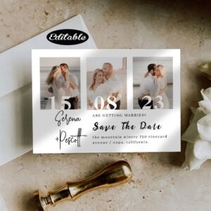 Minimal Elegant Photo Collage Save The Date Card | Custom Wedding Invite Design